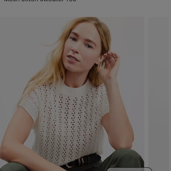 LOFT NWT mesh stitch sweater tee  Knit Short Sleeve Top beige large - Picture 2 of 8